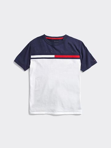 Fiú Tommy Hilfiger Colorblock Póló Fehér Sötétkék | HU 2251MQZ